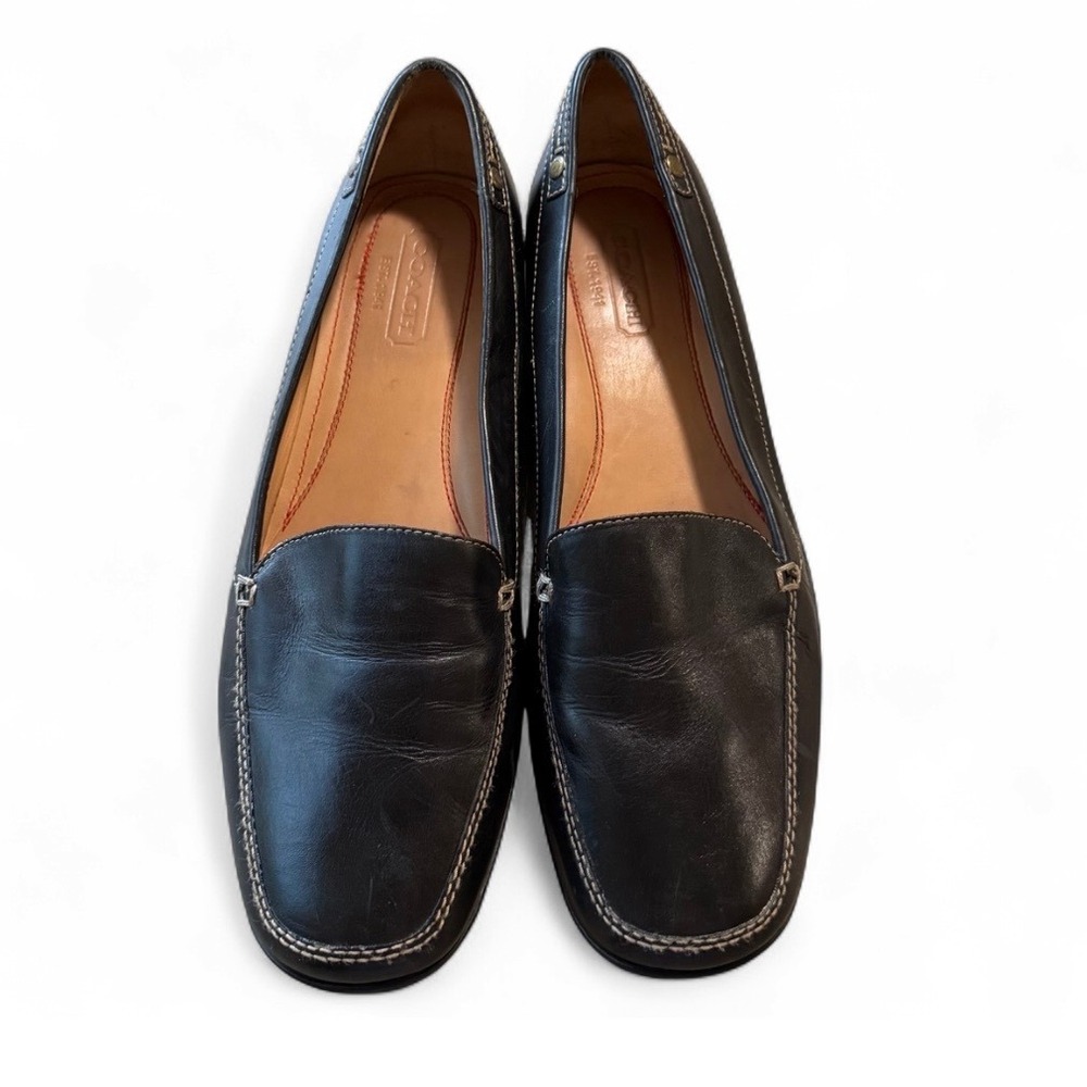 Coach Danae Black Leather Square Toe Loafers Contrast Stitch Slip-on Shoes 8.5M